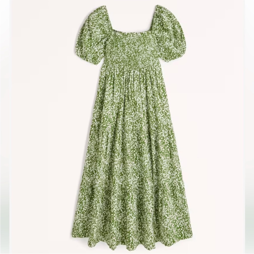 Abercrombie & Fitch Smocked Bodice Linen Blend Midi Dress